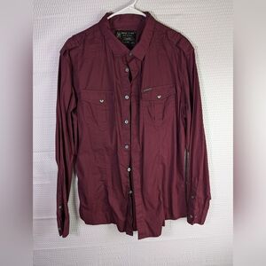 Marc Ecko burgundy button up men's shirt size L
